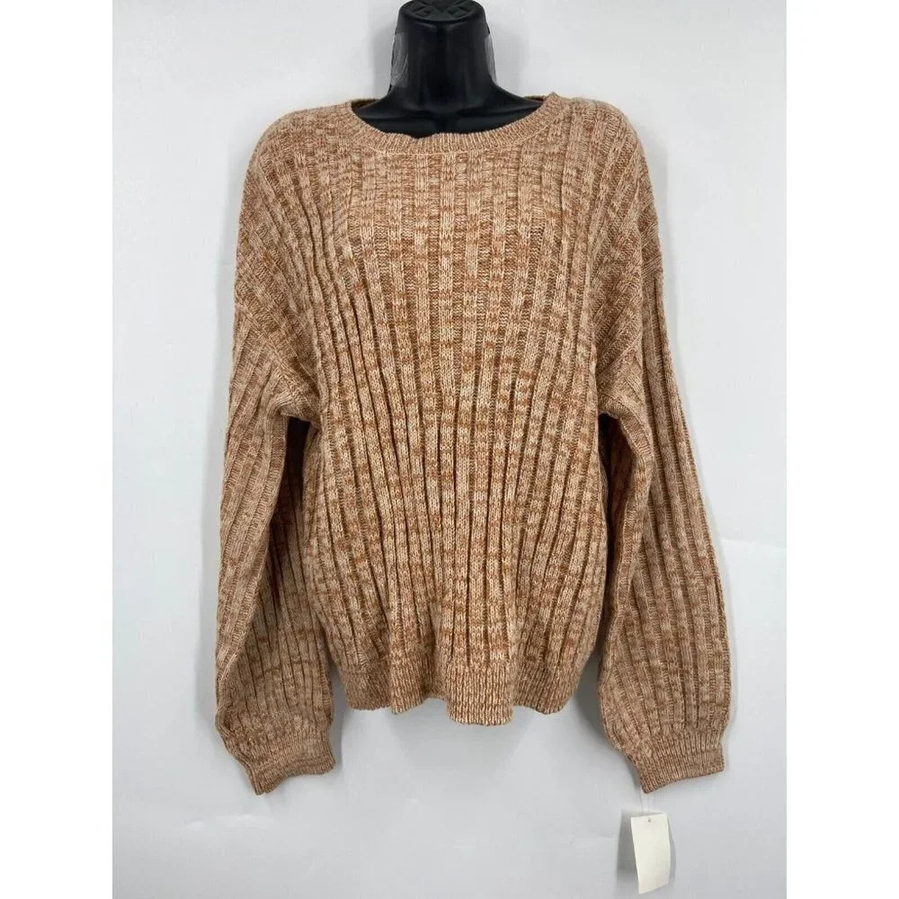 Blank NYC Women's Heather Ribbed Crewneck Sweater In Toffee Size S NWT
